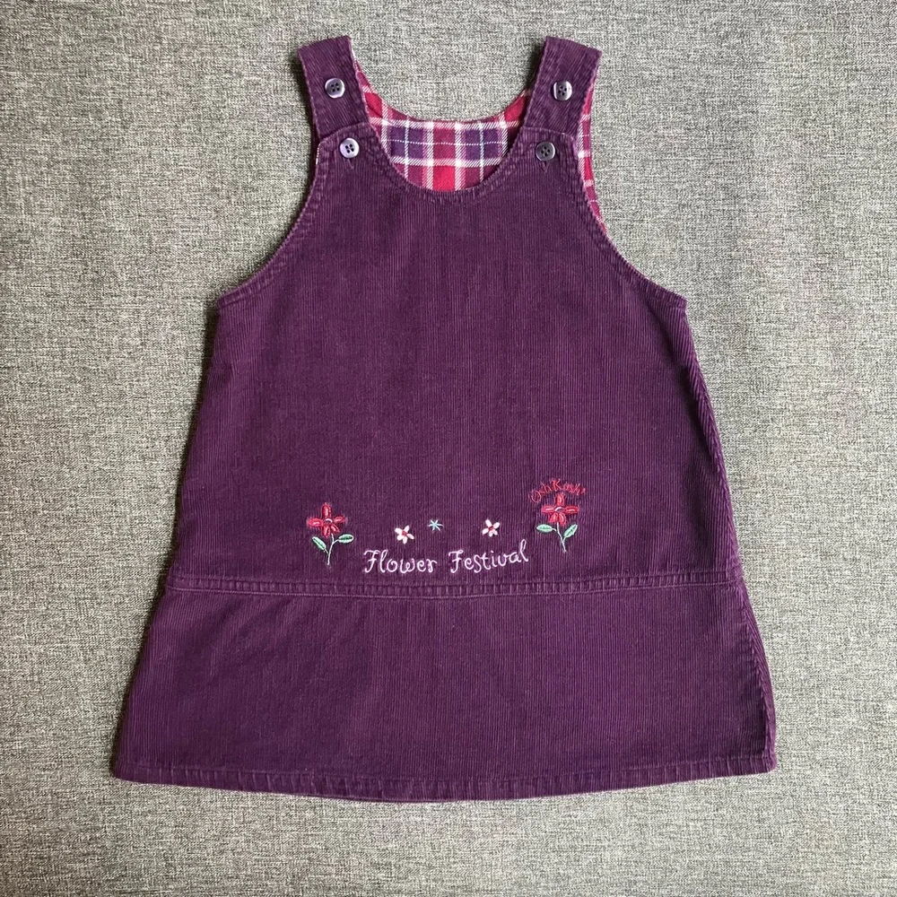 OshKosh B’gosh Vintage Corduroy Jumper Dress Purple Flower Festival